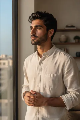 Contemplative Young Man by Window