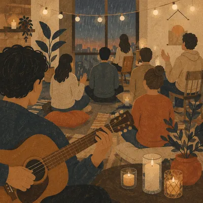 Acoustic Guitar Gathering in Cozy Loft