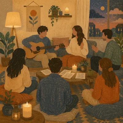 Cozy Apartment Music Gathering at Dusk