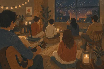 Acoustic Gathering in Cozy Loft Room