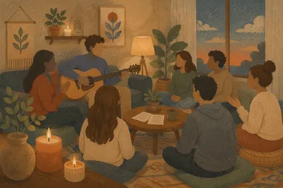 Intimate Apartment Worship Gathering with Guitar
