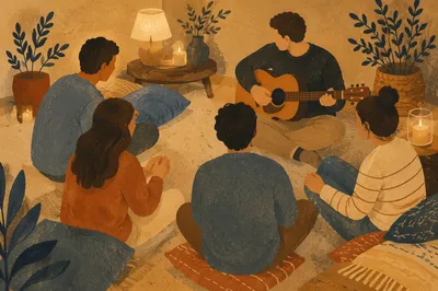 Intimate Acoustic Gathering in Cozy Living Room