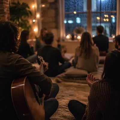 Acoustic Gathering in Cozy Loft Living Room