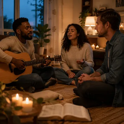 Intimate Acoustic Gathering in Cozy Living Room