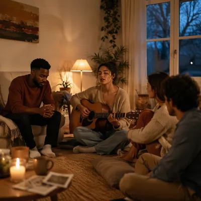 Intimate Acoustic Gathering in Cozy Living Room