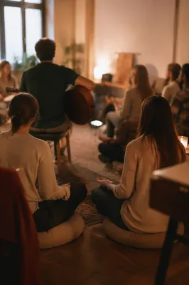 Young Adults Acoustic Gathering in Warm Light