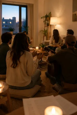 Intimate Acoustic Gathering in Cozy Living Room