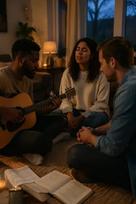 Intimate Acoustic Gathering in Cozy Living Room