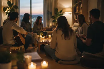 Intimate Apartment Worship Gathering with Guitar