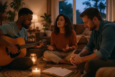 Intimate Acoustic Gathering in Cozy Living Room