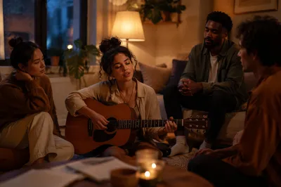 Intimate Acoustic Gathering in Cozy Living Room