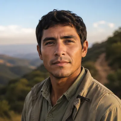 Young Man on Hillside Path Portrait
