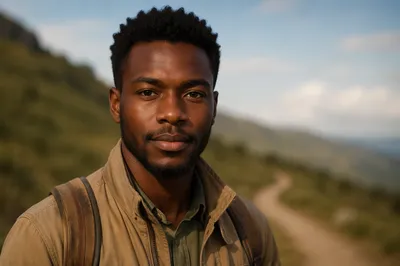 Young Man Portrait on Country Path