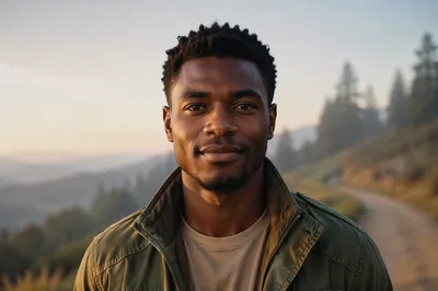 Young Man Headshot on Hillside Trail