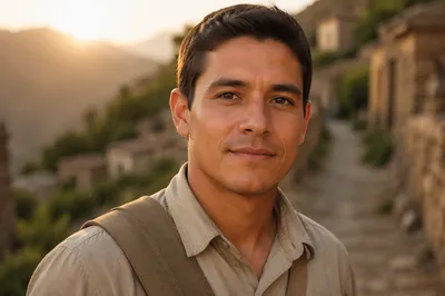 Young Man Headshot in Village Sunset