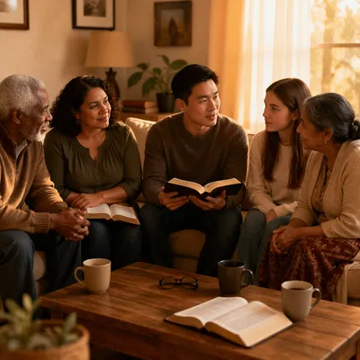 Intergenerational Book Discussion in Cozy Living Room