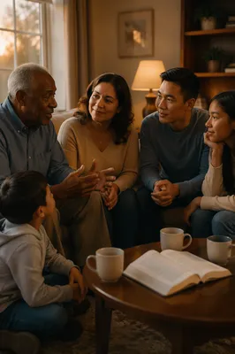 Intergenerational Family Gathering in Cozy Living Room
