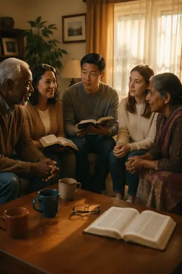 Intergenerational Book Discussion in Cozy Living Room