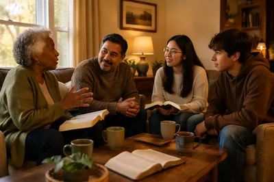 Intergenerational Study Group in Cozy Living Room