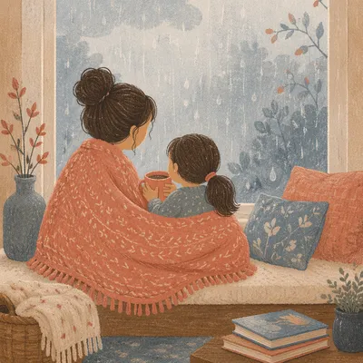 Tender Mother and Child Rainy Afternoon