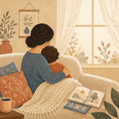 Tender Mother and Child Morning Embrace