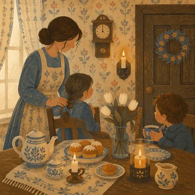 Tender Mother and Child at Vintage Table
