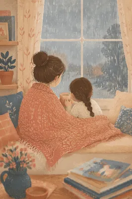 Tender Mother and Child Rainy Afternoon