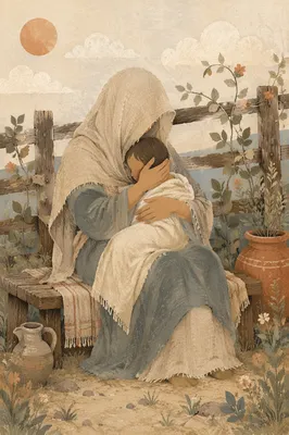 Tender Mother and Child Garden Embrace