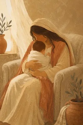 Tender Mother and Infant in Warm Light