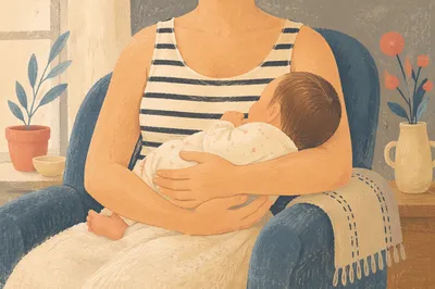 Tender Mother Cradling Newborn at Home