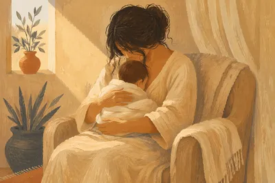 Tender Mother and Infant in Warm Light