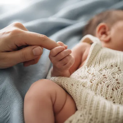 Tender Newborn Holding Mother's Finger