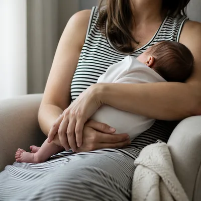 Tender Mother Cradling Newborn at Home