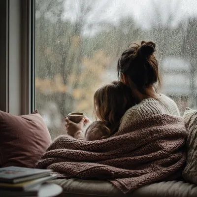 Tender Mother and Child Rainy Afternoon