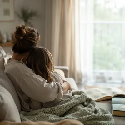 Tender Mother and Child Morning Embrace