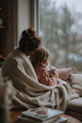 Tender Mother and Child Rainy Afternoon