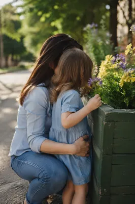 Tender Mother and Child Garden Embrace