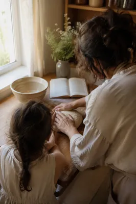 Mother and Child Sharing Breadmaking Moment