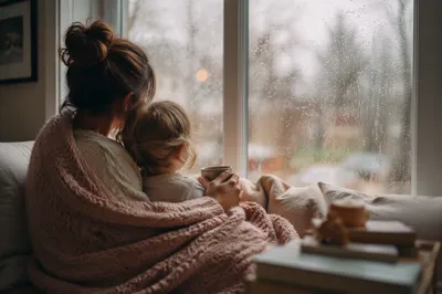 Tender Mother and Child Rainy Afternoon