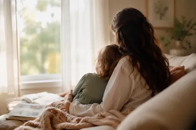 Tender Mother and Child Morning Embrace