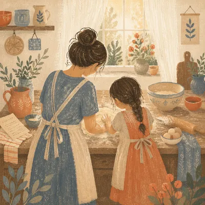 Mother and Daughter Baking in Fellowship