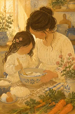 Mother and Daughter Baking Kitchen Fellowship