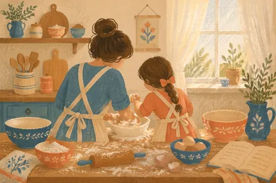 Mother and Daughter Baking Fellowship Kitchen