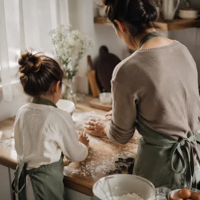 Mother and Daughter Baking in Warm Kitchen