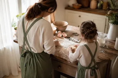 Mother and Daughter Baking in Warm Kitchen