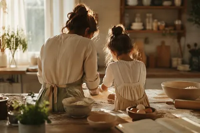 Mother and Daughter Baking in Fellowship