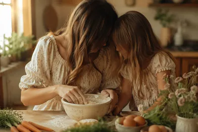 Mother and Daughter Baking Kitchen Fellowship