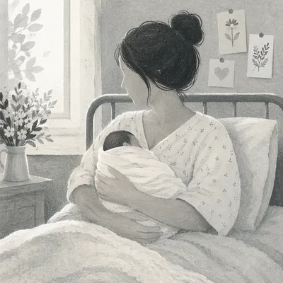 Tender Mother Holding Newborn in Hospital