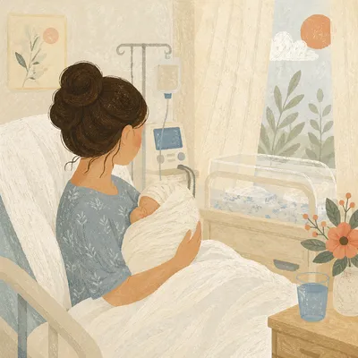 Tender Mother and Newborn in Hospital