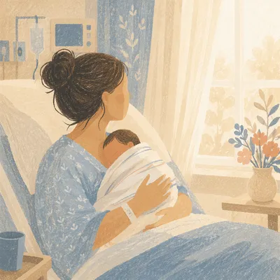 Tender Mother and Newborn in Hospital
